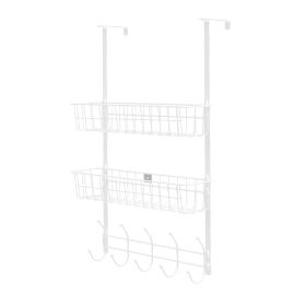 Over The Door Hooks Organizer Door Towel Rack Hanger 5 Hooks with 2 Metal Baskets for Bathroom Bedroom Kitchen Storage Shelf (Option: DoorHangerSilver)