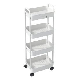 4 Tier Rolling Utility Cart Movable Storage Organizer with Drawer Lockable Wheels 360 Degree Rotatable Hallow Design for Bedroom Bathroom Kitchen (Option: RollCartWhite4Tier)