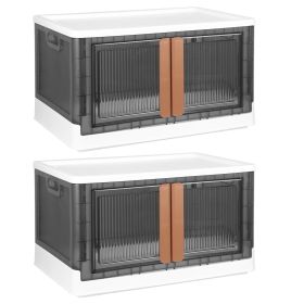 2Pcs 32L Foldable Storage Bins with Lid Collapsible Stackable Closet Organizer Containers with Front Door Lock 4Pcs Wheels (Option: 2PcStorageBin30CMWHT)