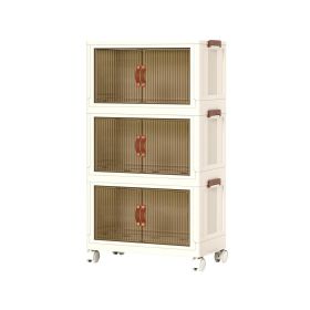 3Pcs Foldable Storage Bins with Lid Front Magnetic Door Collapsible Stackable Closet Organizer Containers with 4Pcs 360° Rotatable Wheels 8Pcs Small W (Option: 3PcsStorageBins46CM)