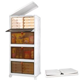 4-Tier Foldable Storage Bins with Lid Front Magnetic Door Collapsible Stackable Closet Organizer Containers with 4Pcs 360° Rotatable Wheels (Option: 4PcsStorageBin43.5CM)