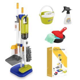 14Pcs Kids Cleaning Toy Set Toddler Housekeeping Pretend Play Kit with Vacuum Cleaner Broom Mop Organization Stand for Boys Girls Aged 3 4 5 (Option: KidCleaningSetBlue)