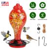 Glass Hummingbird Feeder 33OZ Hand Blown Hummingbird Feeder with 5 Flower Feeding Port Perch Ant Moat Hanging Hook S Hook Hemp Rope Cleaning Brush for
