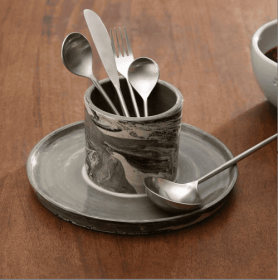 Handcrafted Carbon Cutlery Holder With Spoon Rest   Stylish & Practical Kitchen Organizer (Option: Charcoal)